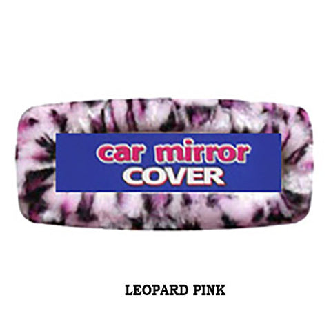 Fuzzy Rear View Mirror Cover - Leopard Pink