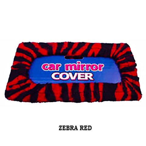 Fuzzy Rear View Mirror Cover - Zebra Red