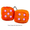 3 Inch Orange Fuzzy Dice with Light Pink Dots