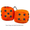 4 Inch Orange Fluffy Dice with BLACK GLITTER DOTS