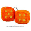 3 Inch Orange Fuzzy Dice with GOLD GLITTER DOTS