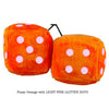 3 Inch Orange Fuzzy Dice with LIGHT PINK GLITTER DOTS