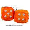 4 Inch Orange Fluffy Dice with SILVER GLITTER DOTS