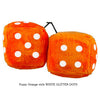 4 Inch Orange Fluffy Dice with WHITE GLITTER DOTS