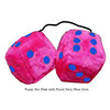 3 Inch Hot Pink Furry Dice with Royal Navy Blue Dots