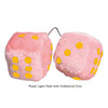 4 Inch Light Pink Fuzzy Car Dice with Goldenrod Dots