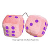 4 Inch Light Pink Fuzzy Car Dice with Royal Purple Dots