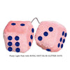 4 Inch Light Pink Fuzzy Car Dice with ROYAL NAVY BLUE GLITTER DOTS
