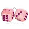 4 Inch Light Pink Fuzzy Car Dice with HOT PINK GLITTER DOTS