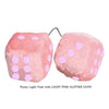 3 Inch Light Pink Fuzzy Car Dice with LIGHT PINK GLITTER DOTS