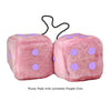 3 Inch Pink Fuzzy Car Dice with Lavender Purple Dots