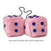 3 Inch Pink Fuzzy Car Dice with ROYAL NAVY BLUE GLITTER DOTS