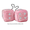 3 Inch Pink Fuzzy Car Dice with SILVER GLITTER DOTS