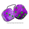 4 Inch Royal Purple Fuzzy Dice with Dark Green Dots