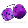 4 Inch Royal Purple Fuzzy Dice with ROYAL NAVY BLUE GLITTER DOTS