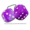 4 Inch Royal Purple Fuzzy Dice with LIGHT PINK GLITTER DOTS