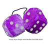 4 Inch Royal Purple Fuzzy Dice with SILVER GLITTER DOTS