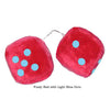3 Inch Red Fuzzy Car Dice with Light Blue Dots