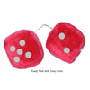 3 Inch Red Fuzzy Car Dice with Grey Dots