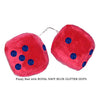 3 Inch Red Fuzzy Car Dice with ROYAL NAVY BLUE GLITTER DOTS