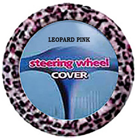 Fuzzy Steering Wheel Cover - Leopard Pink