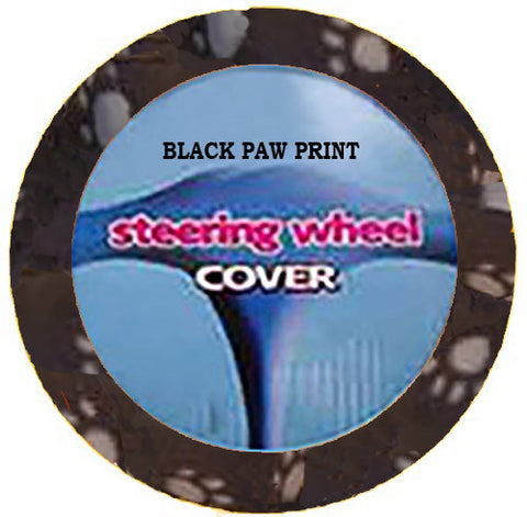 Fuzzy Steering Wheel Cover - Black Paw Print