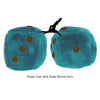 4 Inch Teal Fluffy Dice with Dark Brown Dots