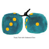 4 Inch Teal Fluffy Dice with Goldenrod Dots