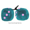 4 Inch Teal Fluffy Dice with Light Pink Dots