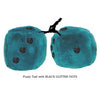 3 Inch Teal Fuzzy Dice with BLACK GLITTER DOTS