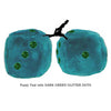 4 Inch Teal Fluffy Dice with DARK GREEN GLITTER DOTS