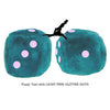 4 Inch Teal Fluffy Dice with LIGHT PINK GLITTER DOTS