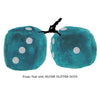3 Inch Teal Fuzzy Dice with SILVER GLITTER DOTS