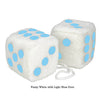 4 Inch White Fuzzy Car Dice with Light Blue Dots