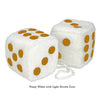 3 Inch White Fuzzy Car Dice with Light Brown Dots