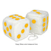 3 Inch White Fuzzy Car Dice with Goldenrod Dots