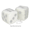 4 Inch White Fuzzy Car Dice with Grey Dots