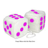 4 Inch White Fuzzy Car Dice with Hot Pink Dots