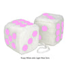 3 Inch White Fuzzy Car Dice with Light Pink Dots
