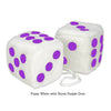 3 Inch White Fuzzy Car Dice with Royal Purple Dots