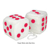 4 Inch White Fuzzy Car Dice with Red Dots