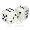 3 Inch White Fuzzy Car Dice with BLACK GLITTER DOTS