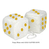 3 Inch White Fuzzy Car Dice with GOLD GLITTER DOTS