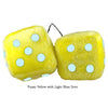 3 Inch Yellow Fuzzy Dice with Light Blue Dots