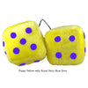 3 Inch Yellow Fuzzy Dice with Royal Navy Blue Dots
