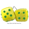 3 Inch Yellow Fuzzy Dice with Black Dark Green Dots