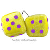 3 Inch Yellow Fuzzy Dice with Royal Purple Dots