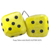 4 Inch Yellow Fluffy Dice with BLACK GLITTER DOTS