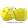 3 Inch Yellow Fuzzy Dice with GOLD GLITTER DOTS