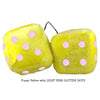 3 Inch Yellow Fuzzy Dice with LIGHT PINK GLITTER DOTS